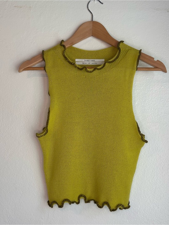 silence + noise Tops - Silence + Noise Sleeveless Knit Tank with Lettuce Edge - Lime Green Size Small